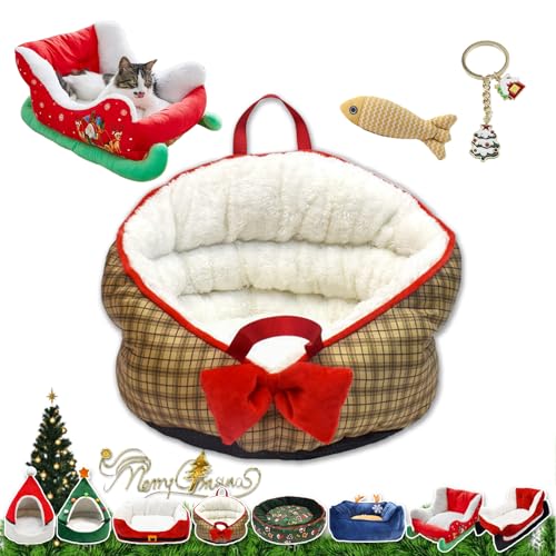 NNBWLMAEE Cat Sleigh Bed, Christmas Sleigh Cat Bed with Non-Slip Bottom, Washable Christmas Dog Bed, Fuzzy Holiday Cat Bed, Keep Warm & Super Soft, Fits an 18Inch Crate, for Dogs & Cats (Tote Bag) von NNBWLMAEE