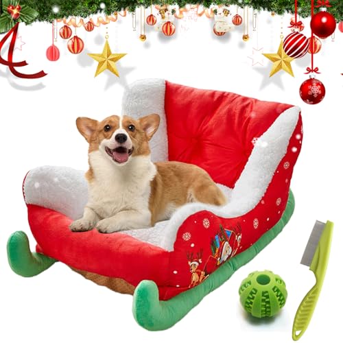 NNBWLMAEE Christmas Sleigh Dog Bed, Sleigh Dog Bed, Dog Sleigh Bed, Christmas Dog Bed, Festive Plush Cozy Dog Bed - Christmas Sleigh, Christmas Holiday Themed Pet Bed (Sleigh Dog Bed) von NNBWLMAEE