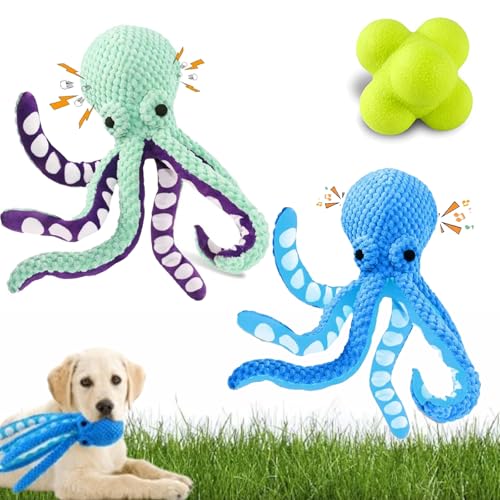 NNBWLMAEE Pawforloves Premium Pet Plüschtier, quietschendes Oktopus-Hundespielzeug für aggressive Kauer, Tauziehen, Octopus Knister-Hundespielzeug, Plüsch-Hundespielzeug, um sie zu beschäftigen (Mix) von NNBWLMAEE