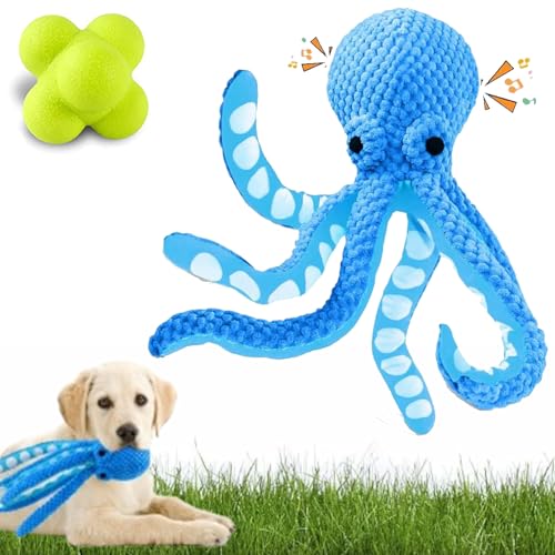 NNBWLMAEE Pawforloves Premium Pet Plüschtier, quietschendes Oktopus-Hundespielzeug für aggressive Kauer, Tauziehen, Octopus Knister-Hundespielzeug, Plüsch-Hundespielzeug, um sie zu beschäftigen (blau) von NNBWLMAEE