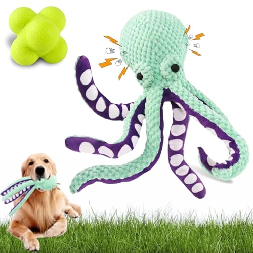 NNBWLMAEE Pawforloves Premium Pet Plüschtier, quietschendes Oktopus-Hundespielzeug für aggressive Kauer, Tauziehen, Octopus Knister-Hundespielzeug, Plüsch-Hundespielzeug, um sie zu beschäftigen (grün) von NNBWLMAEE