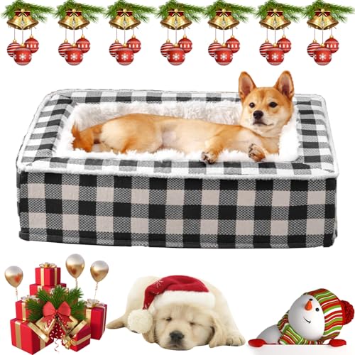 NNBWLMAEE Tartan Cozy Dog Anti-Anxiety Calming Bed, Festive Classic Bed Square, Extra Thick Removable Washable Cover Calming Dog Bed, Large Dog Sleeping Mat, for Cats and Dogs (L,Black) von NNBWLMAEE