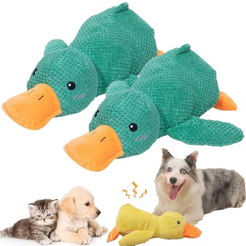 NNBWLMAEE The Mellow Dog, 2024 New Mellow Dog Calming Duck, Zentric Quack-Quack Duck Dog Toy, Cute No Stuffing Duck with Soft Squeaker, Durable Squeaky Dog Toys for Indoor Dog (2pcs Green) von NNBWLMAEE