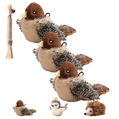 Outfany FeatherFun Flyer, Petsboro Featherfun Flyer, Feather Fun Flyer, Simulated Chirping Bird Cat Toy, Moving Interactive Bird Cat Toy, for Indoor Cats, Moving Bird Cat Toy Interactive (3pcs A) von NNBWLMAEE