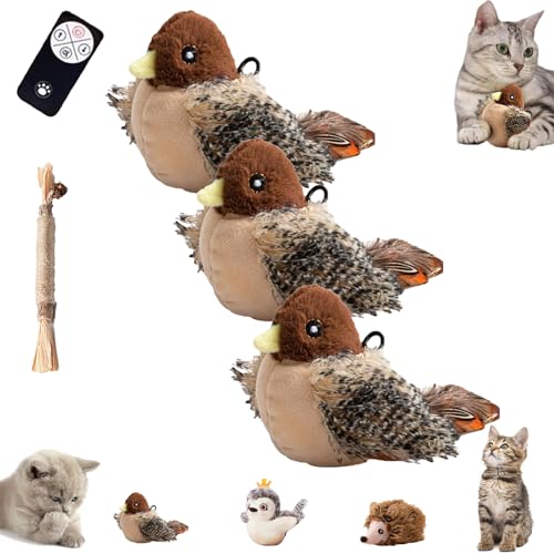 Petsboro Featherfun Flyer, Yiffany Featherfun Flyer, Feather Fun Flyer, Chirping Bird Cat Toy Flapping Wings, Flapping Bird Cat Toys for Indoor Cats, Moving Bird Cat Toy,Rechargeable (3pcs A) von NNBWLMAEE