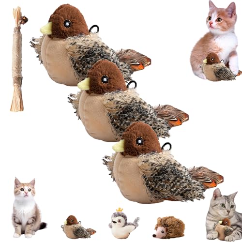 Yiffany Featherfun Flyer, Feather Fun Flyer, Petsboro Featherfun Flyer, Flapping Bird Cat Toy, Chirping Bird Cat Toy Flapping Wings, Cat Bird Toy Flapping for Indoor Cats, Srealistic (3pcs A) von NNBWLMAEE