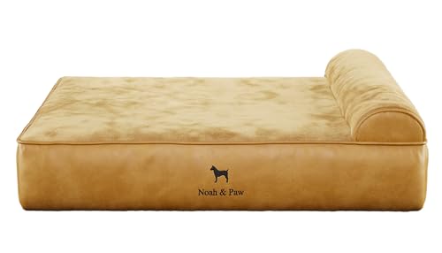 NOAH & PAW XL Hundebett, orthopädisches großes Hundebett, Eierschalen-Memory-Schaum mit Kühlgel, wasserdicht, maschinenwaschbar, inklusive Innenbezug (veganes Leder) von NOAH & PAW