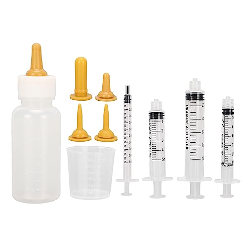 NOENNULL Haustier-Flaschenset mit 1 Haustier-Flasche, 4 Ersatz-Haustier-Futtersaugern, 4 Spritzen in 1 Ml, 3 Ml, 5 Ml und 10 Ml, 1 Messbecher für Kätzchen, Welpen, Kaninchen (Gelb) von NOENNULL