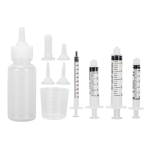 NOENNULL Haustier-Flaschenset mit 1 Haustier-Flasche, 4 Ersatz-Haustier-Futtersaugern, 4 Spritzen in 1 Ml, 3 Ml, 5 Ml und 10 Ml, 1 Messbecher für Kätzchen, Welpen, Kaninchen (Weiß) von NOENNULL