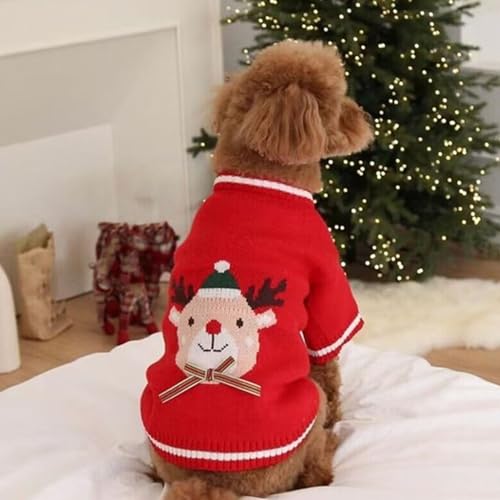 Kleiner Hundepullover, Hunde-Weihnachtspullover mit Elchmuster, Warmes Hunde-Sweatshirt, Hunde-Winterkleidung Bichon Pomeranian (M) von NOENNULL