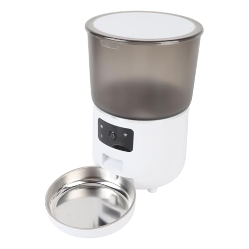 NOENNULL 4L Automatische Haustierfutterleiter USB Wireless Timed Automatic Pet Food Spenser mit App Smart Alerts für Katzenhund (Weiß) von NOENNULL