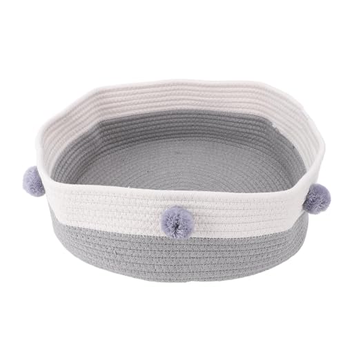 NOENNULL Runder Katzen Kratz Bett Korb Baumwoll Seil Handstrick-Stil-Look Katze Schlafbett Kratz Matte für zu Hause Indoor (Grau) von NOENNULL