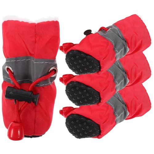 NOLITOY 4 Stück Hundeschuhe rutschfeste Hundestiefel Baumwolle Haustierschuhe Winter Warme Hundesocken Für Welpen Pfotenschutz Schnee Outdoor Rot 12 cm von NOLITOY