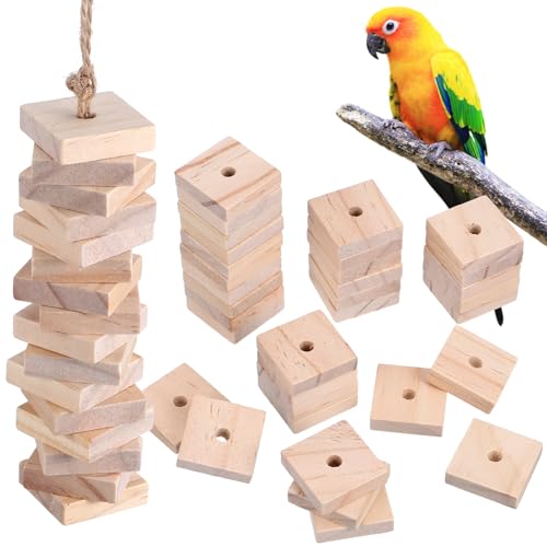 NOLITOY Papageienspielzeug, 100 Stück Holzblöcke, Vogelkauspielzeug, Papageienbeißspielzeug, Vogelkauspielzeug, Mini-Holzspäne, DIY, Handwerk für Papageien, Spielen, Kauen von NOLITOY