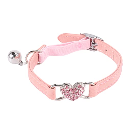 NONDK Halsband mit Herz- und Glocke, elastisch, verstellbar, aus weichem Samt, Produkt für kleine Haustiere, Größe S, Rosa von NONDK