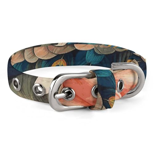 Hundehalsband mit Pfau und Blumen, niedliche Haustier-Halskette, verstellbar, Sicherheitshalsband für kleine und mittelgroße Hunde, breites Hundehalsband von NONHAI