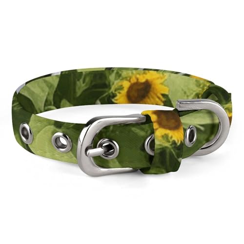 Hundehalsband mit Sonnenblumen, weißes Lattenzaun, mit Schnalle, niedliche Haustier-Halskette, verstellbar, Sicherheitshalsband für kleine und mittelgroße Hunde, breites Hundehalsband von NONHAI