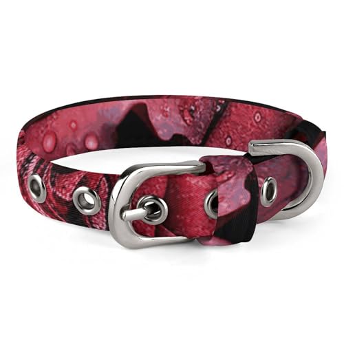 Hundehalsband mit roter Rose und schwarzen Blättern, niedliche Haustier-Halskette, verstellbar, Sicherheitshalsband für kleine und mittelgroße Hunde, breites Hundehalsband von NONHAI