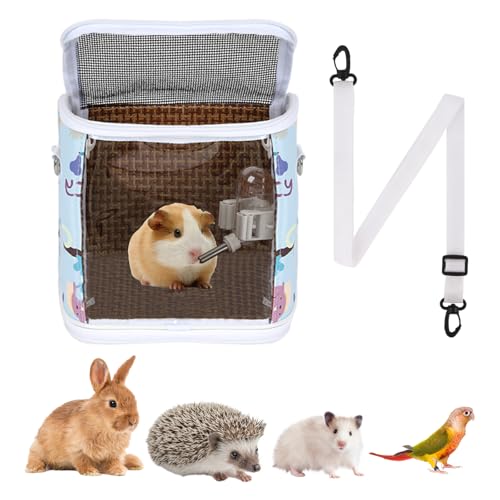 Tragetasche für Meerschweinchen mit Wasserflasche, tragbare Tragetasche für Kleintiere, durchsichtiges Fenster, Rucksack für Hamster, Hasen, Rennmaus, Igel, Zucker, Gleiter, Eidechse, Vogel, Blau von NOONEAU