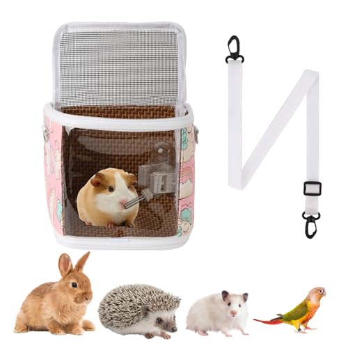 Tragetasche für Meerschweinchen mit Wasserflasche, tragbare Tragetasche für Kleintiere, durchsichtiges Fenster, Rucksack für Hamster, Hasen, Rennmaus, Igel, Zucker, Gleiter, Eidechse, Vogel, Rosa von NOONEAU