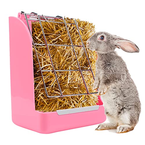 NOPNOG Kaninchengrasrahmen mit Feder, Heufutterautomat für Kaninchen, Kaninchenfutterkorb (Rosa) von NOPNOG
