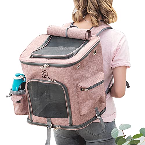 NOPNOG Katzenrucksack in Rosa, Atmungsaktive Tragetasche aus Mesh für Katzen, Oxford-Stoff, 40 × 31 × 43 cm von NOPNOG