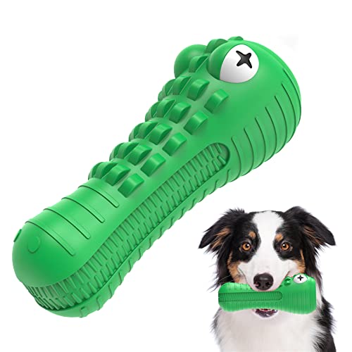 Hundespielzeug für aggressive Kauer, Kauspielzeug aus Naturkautschuk mit Milchgeschmack für mittelgroße und große Hunde (Grün, Krokodil) von NOUGAT