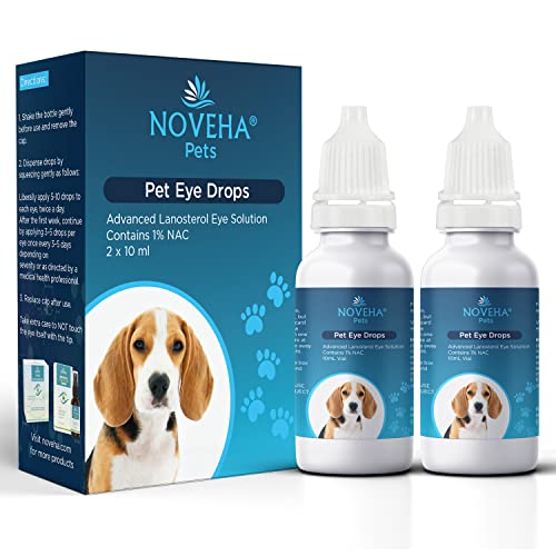 NOVEHA Katarakt Tropfen für Haustiere | Fortschrittliche Lanosterol-Lösung + NAC | Therapeutische Augenschmier-Tropfen für Hunde & Katzen | Verbesserung der Sehklarheit & Augengesundheit (2 x 10 ml) von NOVEHA