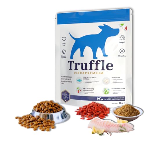 Novel Pet Food, Trockenfutter für erwachsene Hunde, mittlere und kleine Größe, mit Fisch, Hermetia-Protein, Goji-Beeren, Spirulina-Alge, ohne Weizen und Mais, Format 2 kg von NOVEL PET FOOD