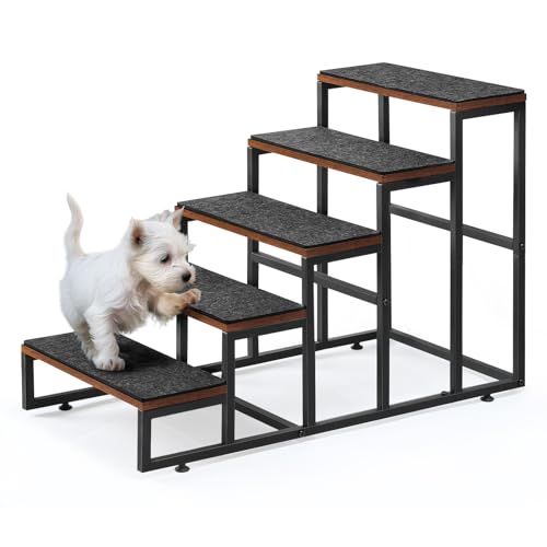 Hundetreppe 52 cm Hoch,Tiertreppe mit 5 Stufen， Haustiertreppe für Hund Katzen，Hundetreppe ，katzentreppe für alte Katzen,Hundetreppe für kleine,Bett & Couch，Haustiertreppe mit Filz Matte rutschfeste von NOVIMANGO