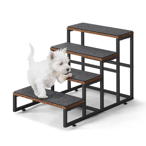 Haustiertreppe 4-stufige, Haustiertreppe,Hundetreppe mit 4 Stufen & Filz Matte rutschfeste，Hundeschritte,Tiertreppe,Haustiertreppe für Hund KatzenEinfach zu Montieren,Hunde 43.1cm hochkleine & große von NOVIMANGO