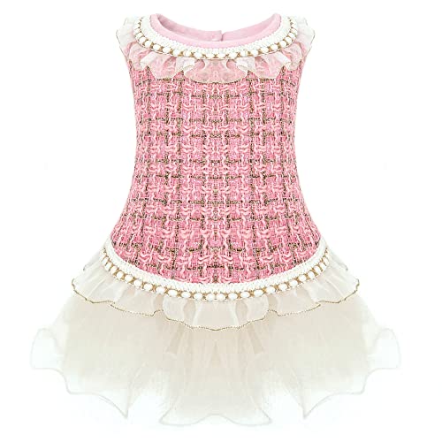 Elegantes Hundekleid Plaid Tüll Kleid Welpenröcke Katzen Outfits Haustier Winter Bekleidung Kleidung für kleine mittelgroße Hunde Mädchen Kostüm Hund Geburtstag Hochzeit Party Kleid (Rosa, L) von NOWDER