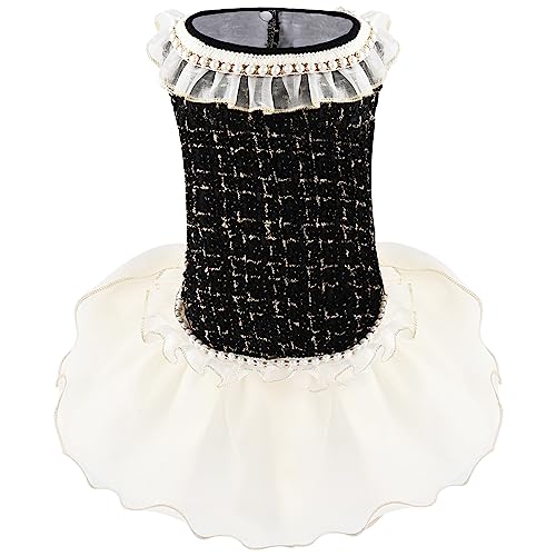 Elegantes Hundekleid aus Tüll, kariert, für Welpen, Katzen, Winterkleidung, Kleidung für kleine und mittelgroße Hunde, Mädchen-Kostüm, Hundegeburtstag, Hochzeit, Partykleid (Schwarz, L) von NOWDER