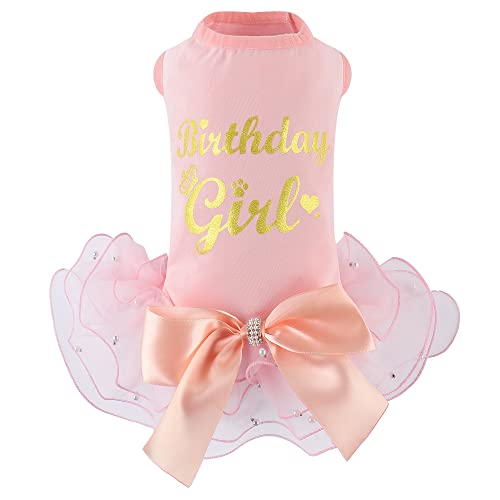 Hunde Glitzer Hochzeitskleider Tutu Skit für kleine mittelgroße Hunde Haustier Outfit Prinzessin Blumenmädchen Kleidung für Geburtstag Braut Halloween Party Kostüm (Geburtstag Mädchen Rosa, XL) von NOWDER