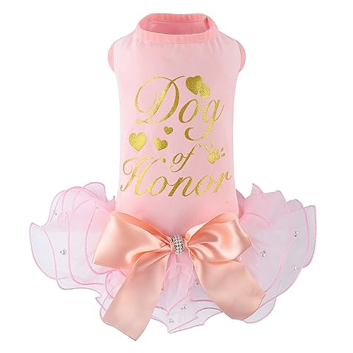 Hunde Glitzer Hochzeitskleider Tutu Skit für kleine mittelgroße Hunde Haustier Outfit Prinzessin Blumenmädchen Kleidung für Geburtstag Braut Halloween Party Kostüm (Hund der Ehre Rosa, XL) von NOWDER