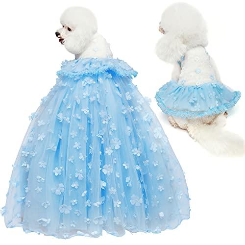 Hunde-Hochzeitskleider, Tutu-Rock mit abnehmbarem Zug für kleine, mittelgroße Hunde, Haustier-Outfit, formelle Bekleidung, Prinzessinnen-Kleidung für Geburtstag, Kostümparty (blaues Set, M) von NOWDER