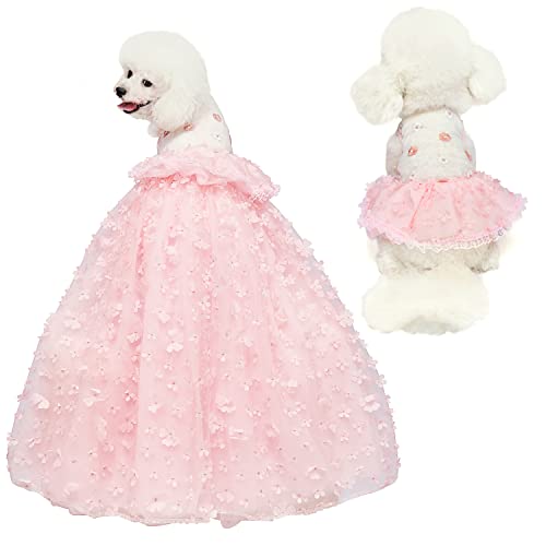 Hunde-Hochzeitskleider, Tutu-Rock mit abnehmbarem Zug für kleine, mittelgroße Hunde, Haustier-Outfit, formelle Bekleidung, Prinzessinnen-Kleidung für Geburtstag, Kostümparty (rosa Set, XL) von NOWDER