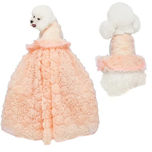 Hunde Hochzeitskleider Blume Tutu Rock mit abnehmbarem Zug für kleine mittelgroße Hunde Haustier Outfit formelle Bekleidung Prinzessin Kleidung für Geburtstag Party Kostüm (Rosa Set 1, L) von NOWDER