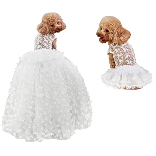 Hunde Hochzeitskleider Blumen Tutu Rock mit abnehmbarem Zug für kleine, mittelgroße Hunde Haustier Outfit formelle Bekleidung Prinzessin Kleidung für Geburtstag Party Kostüm (Weiß xH, L) von NOWDER