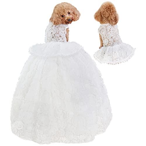 Hunde Hochzeitskleider Tutu Rock mit abnehmbarem Zug für kleine, mittelgroße Hunde Haustier Outfit formelle Bekleidung Prinzessin Kleidung für Geburtstag Kostüm Party (Weiß mh, XL) von NOWDER