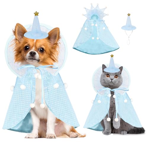 Süßes Hunde- und Katzenkostüm aus glitzerndem Tüll, für Halloween, Weihnachten, Hochzeiten (Blau, Größe LXL) von NOWDER