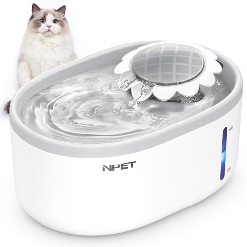 NPET Katzenwasserbrunnen mit Sichtbarem Wasserstandsfenster, Weiß Grau 2L/1,899.4 g Automatischer Haustierwasserbrunnen mit leiser Pumpe, Hundewasserspender zum Trinken mit Wasserfall Smart Fountain von NPET