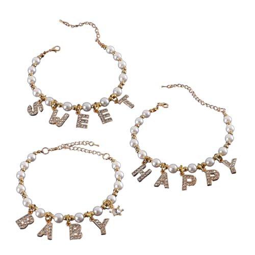 NPXUAMTJ Elegante künstliche Perlen Katzen Halskette mit Strass Buchstabenanhänger Haustier Halsband Katzen Party Halskette 3 Stück NPXUAMTJ Elegante künstliche Perlen Katzen Halskette mit Strass Buchstabenanhänger Haustier Halsband Katzen Party Halskette 3 Stück von NPXUAMTJ