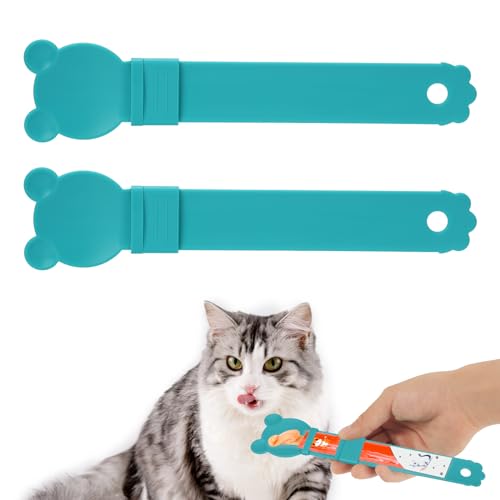 2stk Katzenfutter Spender, Innovativer Katzenfutterstreifen Süßer Leckerli-Löffel für Kätzchen Happy Katzen Quetschlöffel Katzen-Quetsch-Leckerli-Löffel für Hunde und Katzen (Blau) von NQEUEPN