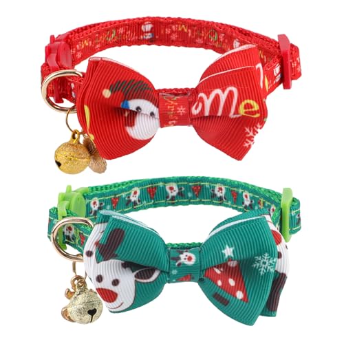 2stk Weihnachtliches Katzenhalsband, Verstellbare Katzenhalsbänder mit Glöckchen Weihnachtshalsbänder für Kätzchen Feiertags-Kätzchenhalsband Weihnachtszubehör für Katzen Und Hunde von NQEUEPN