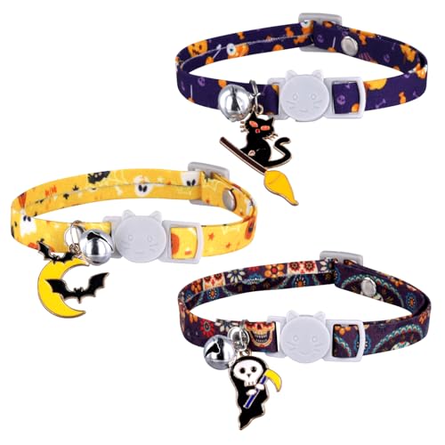 3stk Halloween-Katzenhalsband, Kätzchenhalsband Abtrennbares Halloween-Katzenhalsband mit Glöckchen Feiertags-Kätzchenhalsband Dekorationszubehör für Welpen Und Kätzchen von NQEUEPN