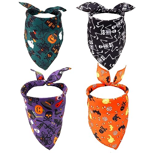 4st Hund Bandana, Halloween Dreieckstuch Kürbisse Spinne Hundehalstuch Dreieck Waschbar Atmungsaktiv Haustier Halstuch für Große Kleine Mittelgroße Hunde und Katzen von NQEUEPN