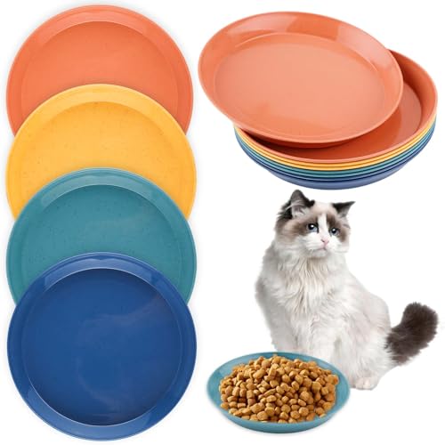 8 Stück Katzen Futternapf, 15cm Whisker Fatigue Katzenteller für Futter und Wasser Weizenstroh Flach Breit Katzennapf Teller Bunt Kätzchen Nass Katzengerichte für Haustierkatzen und Hunde von NQEUEPN