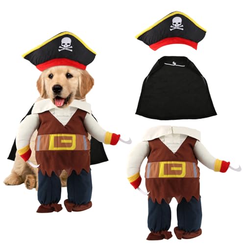 NQEUEPN Halloween Haustier Kostüm, Hut mit Totenkopf Aufdruck Hundekostüm im Piratenstil Lustiges Haustier-Cosplay-Bekleidung Piratenkostüm für Hunde und Katzen für die Halloween Party (Größe L) von NQEUEPN