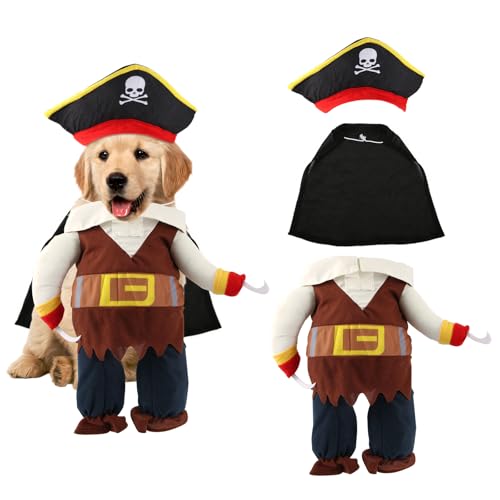 Halloween-Haustier Kostüm, Hut mit Totenkopf-Aufdruck Hundekostüm im Piratenstil Lustiges Haustier-Cosplay-Bekleidung Piratenkostüm für Hunde und Katzen für die Halloween-Party (Größe M) von NQEUEPN